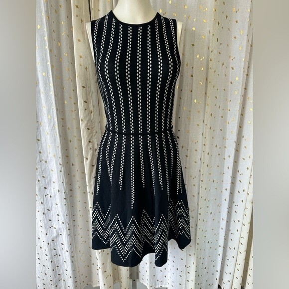 Eliza J. Stippled Jacquard Dots Fit Flare Sleeveless Sweater Knit Dress Size PS - Picture 4 of 6